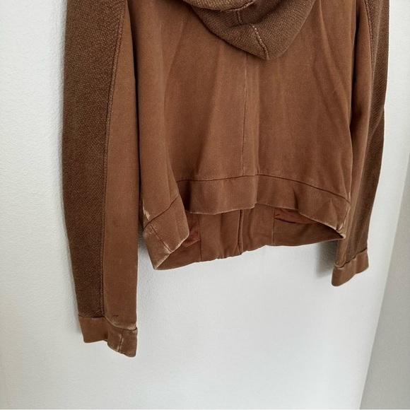 Free People Distressed Knit Full Zip Hoodie Moto Style Brown Size Small Women’s - Picture 7 of 11